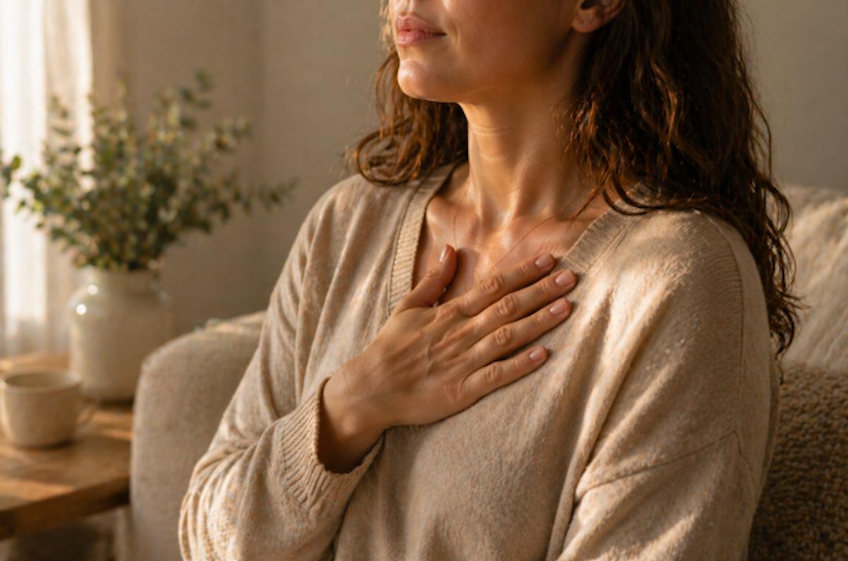 Femme main sur le coeur
