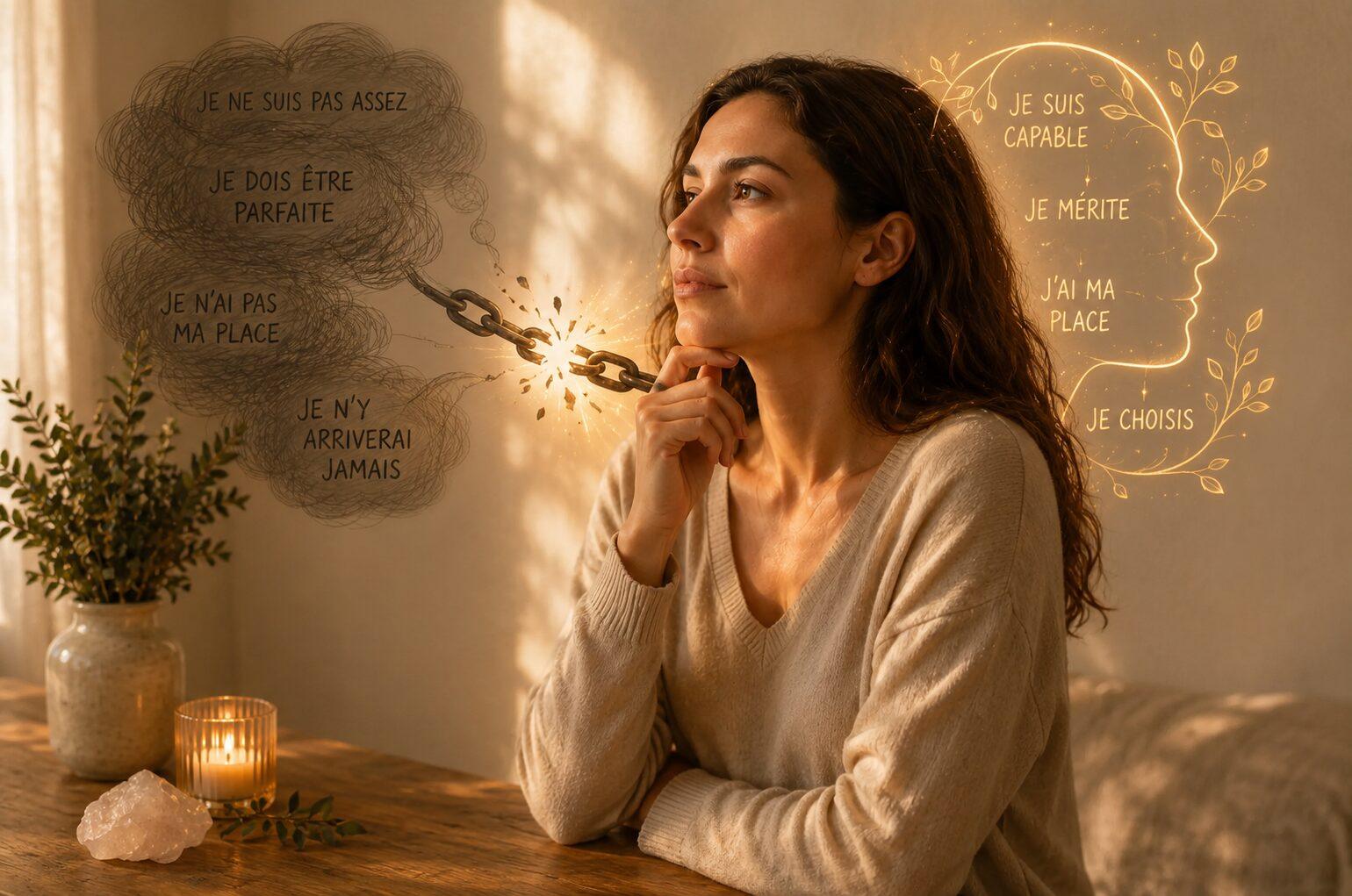 Réflexion intérieure et transformation mentale femme croyance limitantes