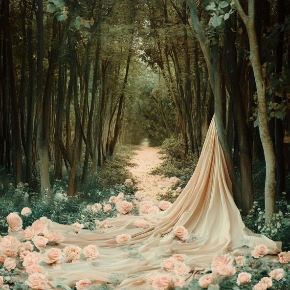 Lien vers newsletter Une foret dense avec des arbres verts et des fleurs roses, par Marie-Laure IZANGE